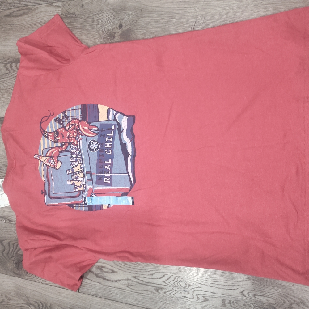 Izod Coral Red Graphic T-Shirt with Multicolor Print